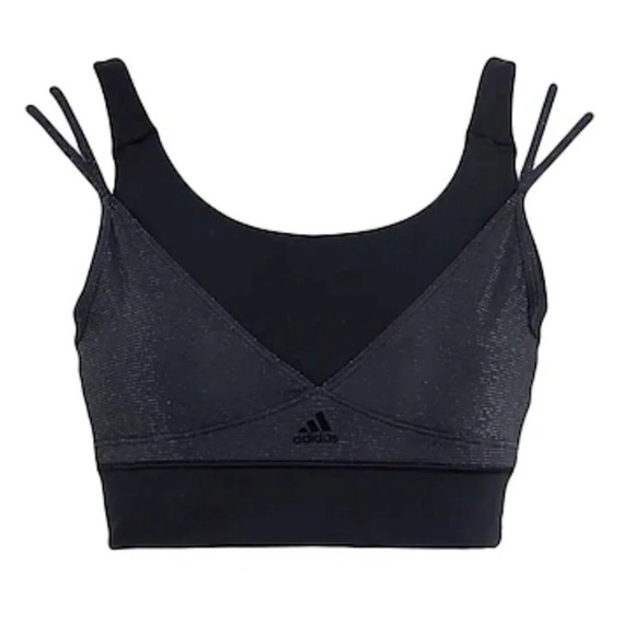 Adidas Black Sparkly Overlay Medium Support Sports Bra 2X - Picture 1 of 10